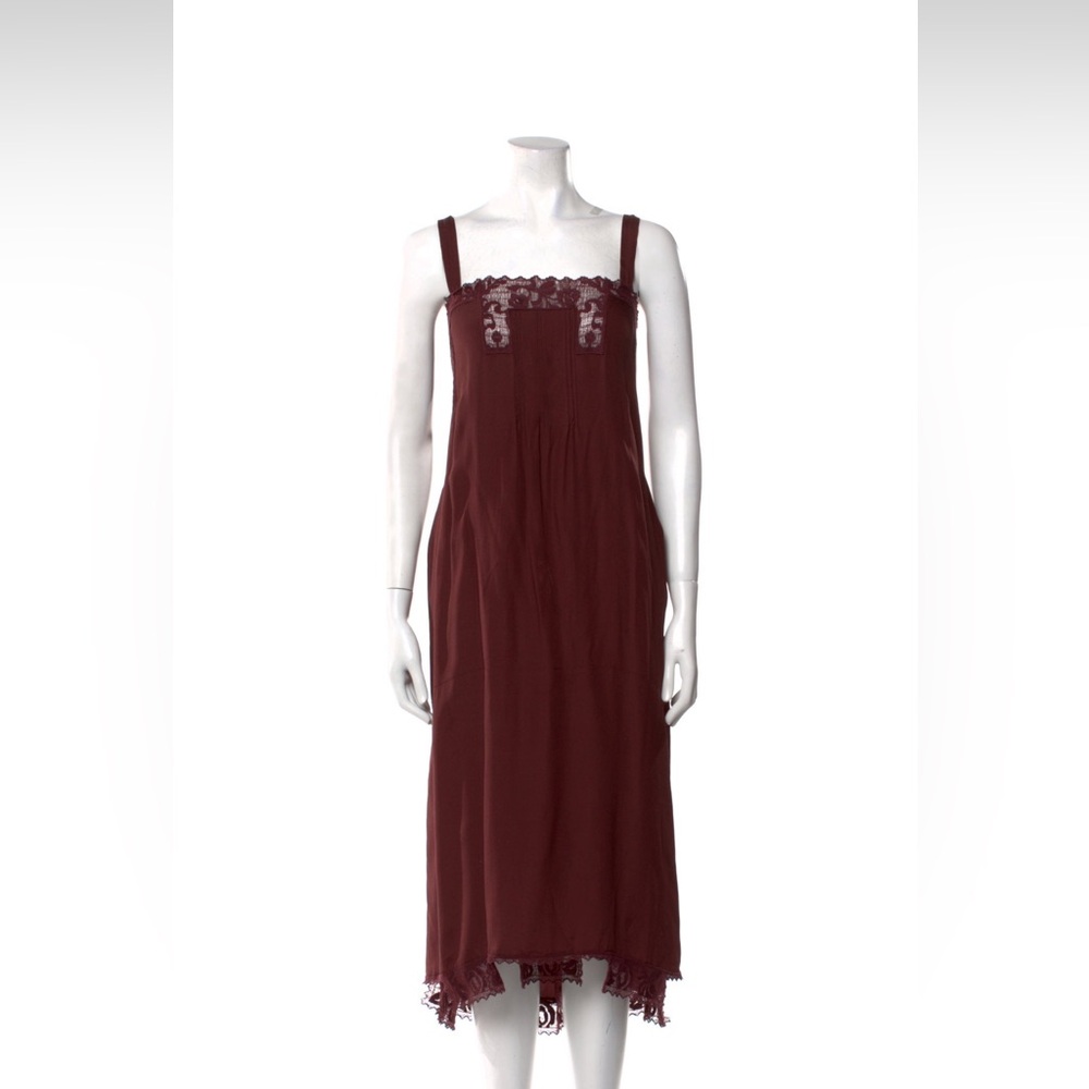 the great pintucked lace trim silk midi dress
